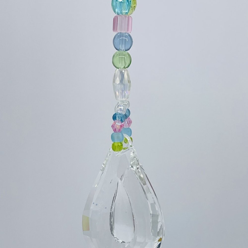 Handmade Beaded Suncatcher  - Pastel  - Clear Crystal Prism - Hanging Decor - Picture 6 of 14